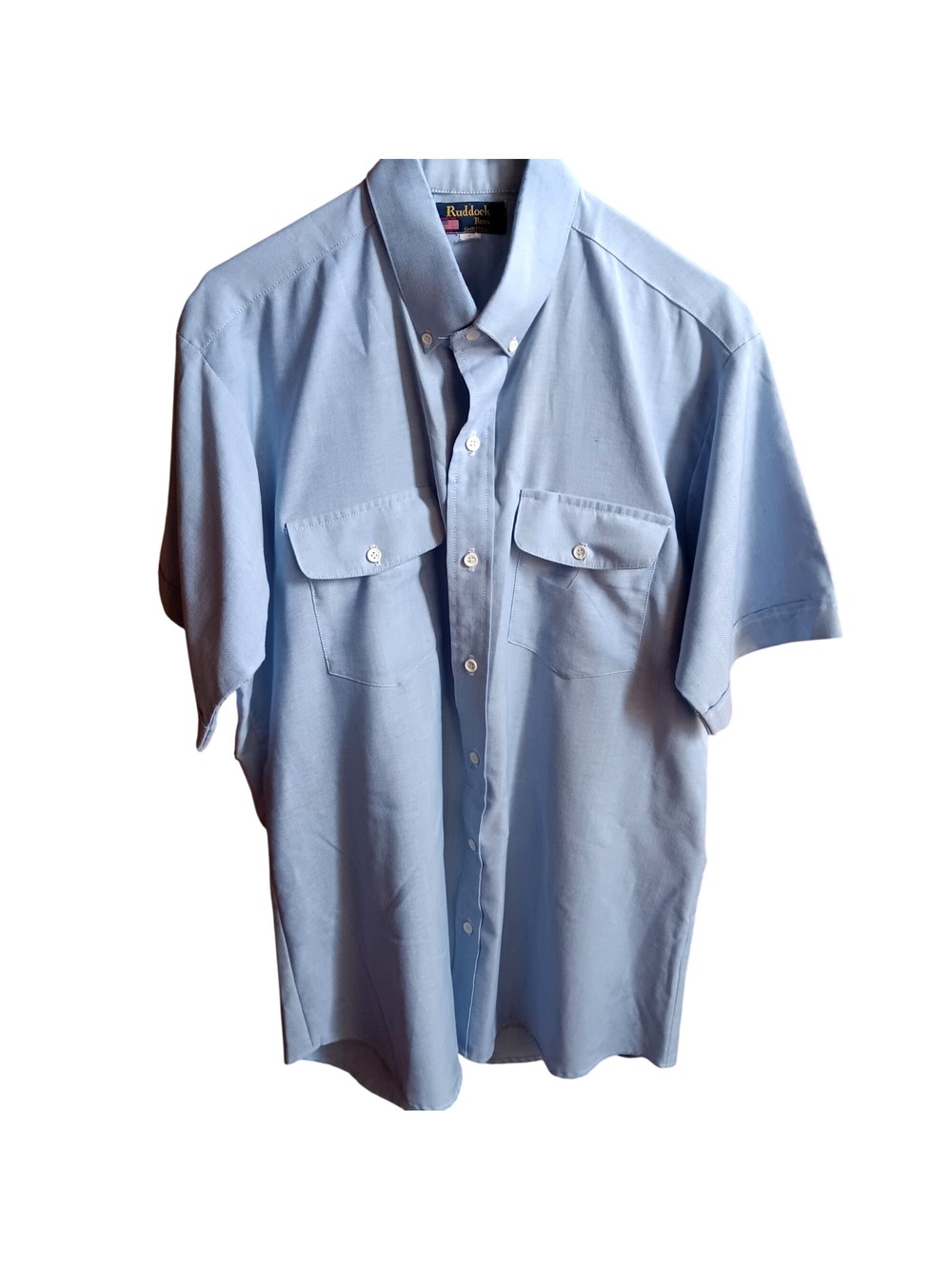 Vintage Large Oxford Shirt Western Cowboy Ruddock Bros Light Blue Short Sleeve